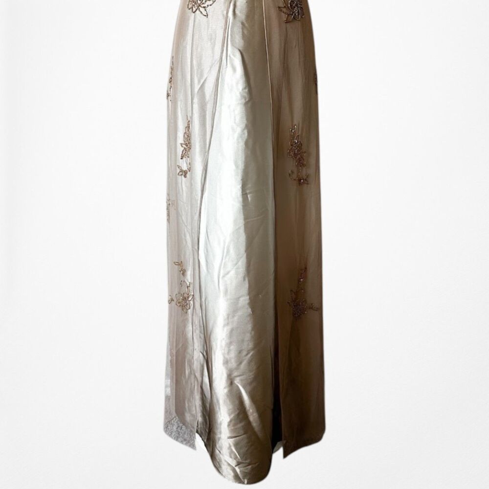 Vintage Y2K Beige Gold Mesh Satin Floral Beaded Formal Maxi Prom Dress Size M/L - Picture 8 of 12